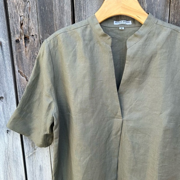 Marvin Browne Linen Short Sleeve Tunic Dress Olive Green M - Picture 3 of 13